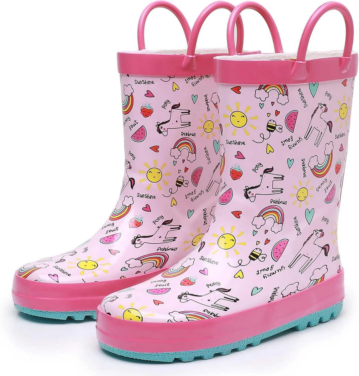 WTW Toddler and Kids Rain Boots Unisex-Child Waterproof Rubber Rain Boots with Easy-On Handles in Fun Patterns for Girls and Boys (Toddler/Little Kid/Big Kid)