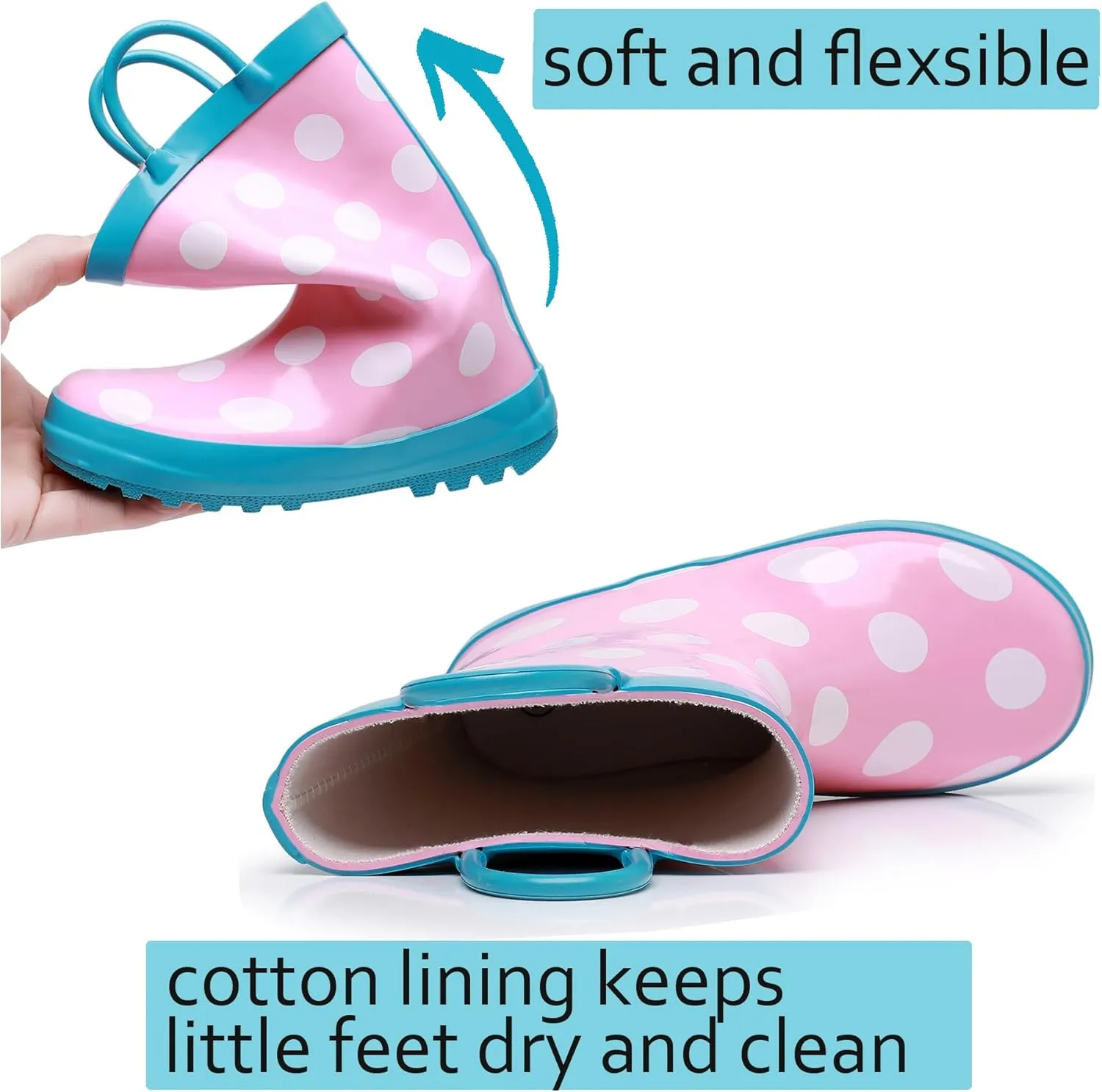 WTW Toddler and Kids Rain Boots Unisex-Child Waterproof Rubber Rain Boots with Easy-On Handles in Fun Patterns for Girls and Boys (Toddler/Little Kid/Big Kid)