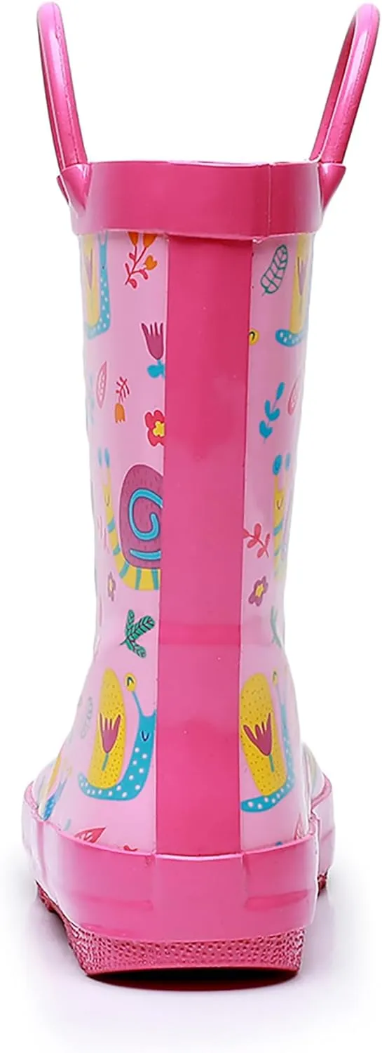 WTW Toddler and Kids Rain Boots Unisex-Child Waterproof Rubber Rain Boots with Easy-On Handles in Fun Patterns for Girls and Boys (Toddler/Little Kid/Big Kid)