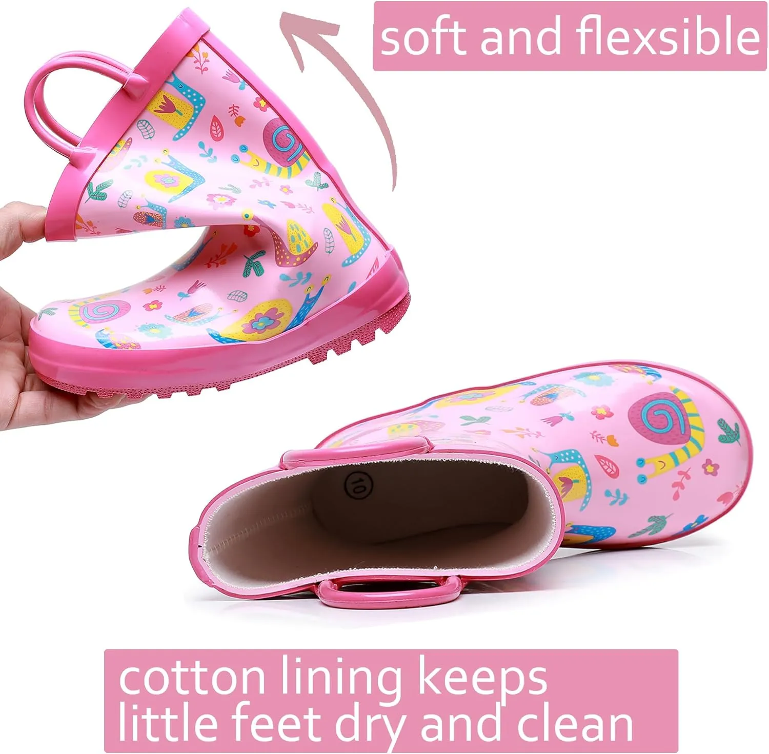 WTW Toddler and Kids Rain Boots Unisex-Child Waterproof Rubber Rain Boots with Easy-On Handles in Fun Patterns for Girls and Boys (Toddler/Little Kid/Big Kid)