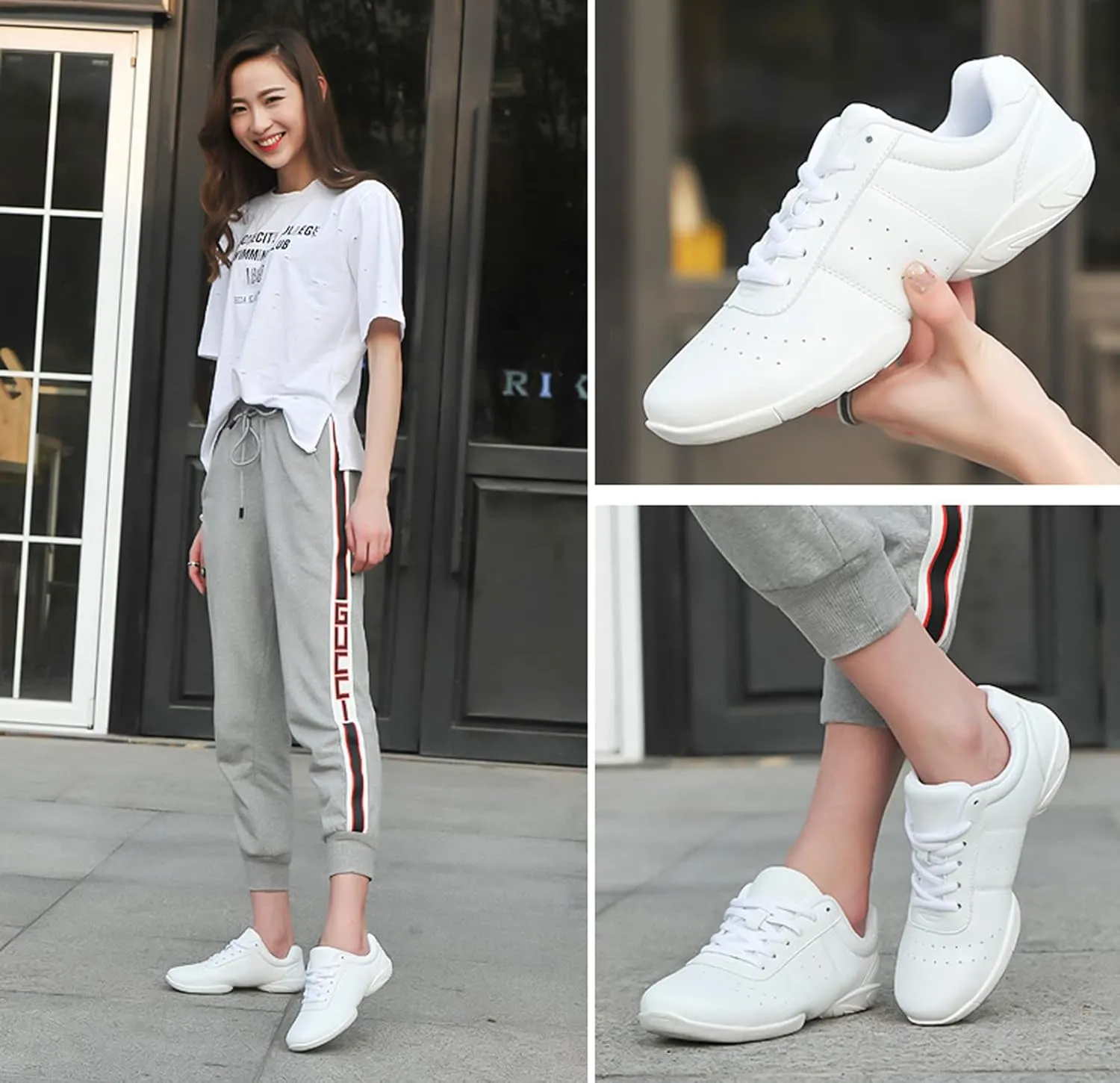 WUIWUIYU Boys Girls Women's Lace Up Aerobics Gymnastics School Cheerleading Dance Sport Shoes Training Sneakers