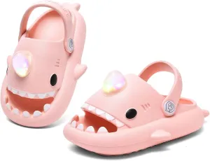 XPKWS Shark Slides Kids Clogs LED Light up Garden Shoes Sharklas Boys Girls Mules Sandals Toddler Slippers Indoor Outdoor Non-slip
