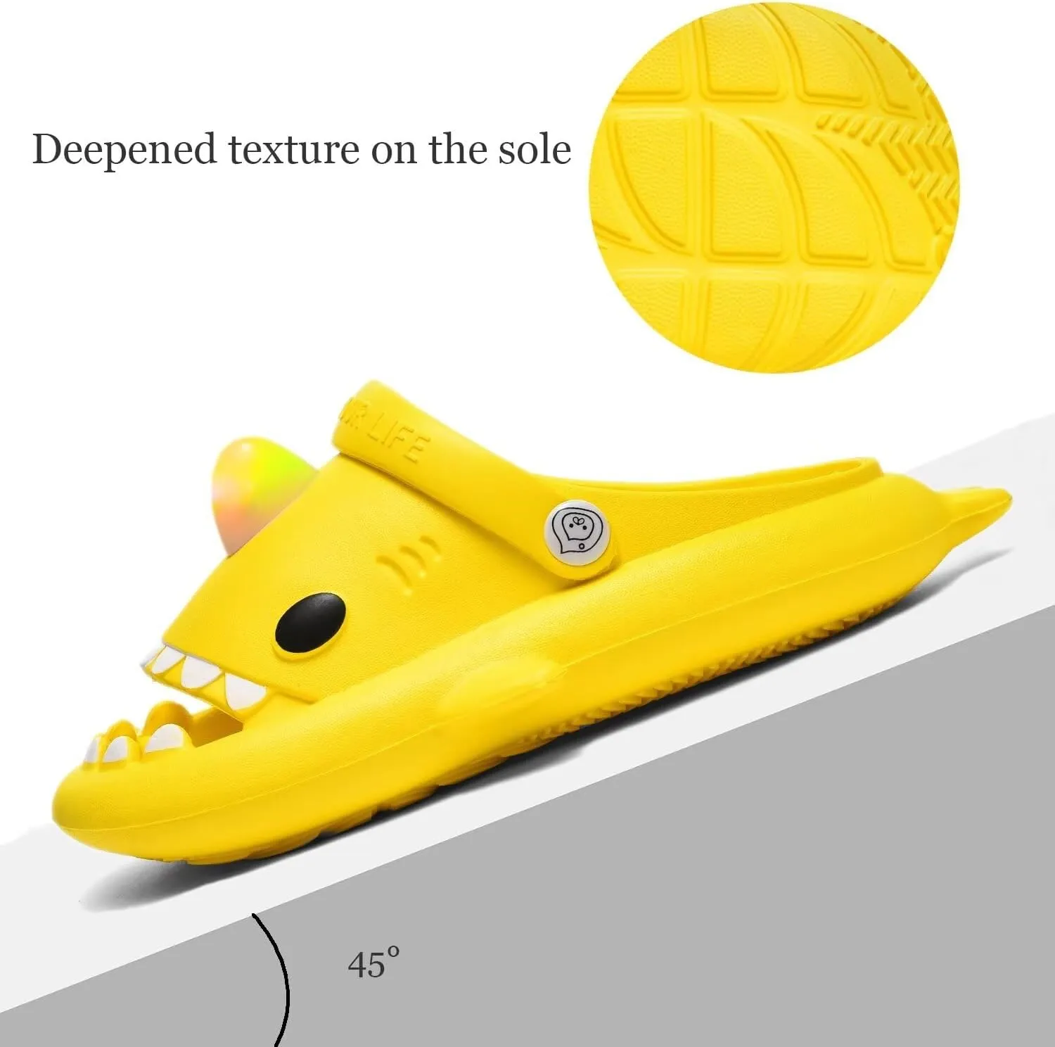 XPKWS Shark Slides Kids Clogs LED Light up Garden Shoes Sharklas Boys Girls Mules Sandals Toddler Slippers Indoor Outdoor Non-slip