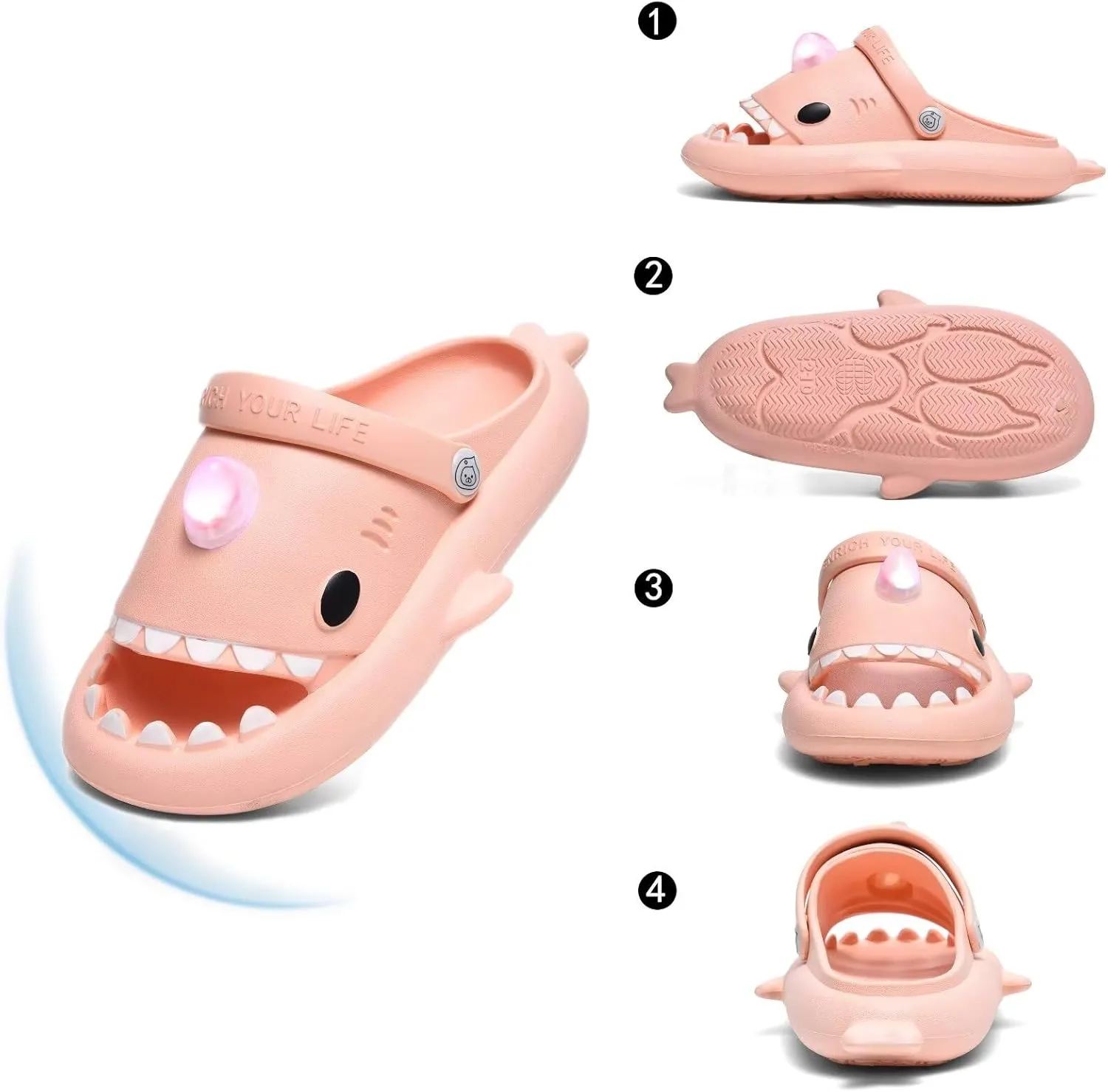 XPKWS Shark Slides Kids Clogs LED Light up Garden Shoes Sharklas Boys Girls Mules Sandals Toddler Slippers Indoor Outdoor Non-slip