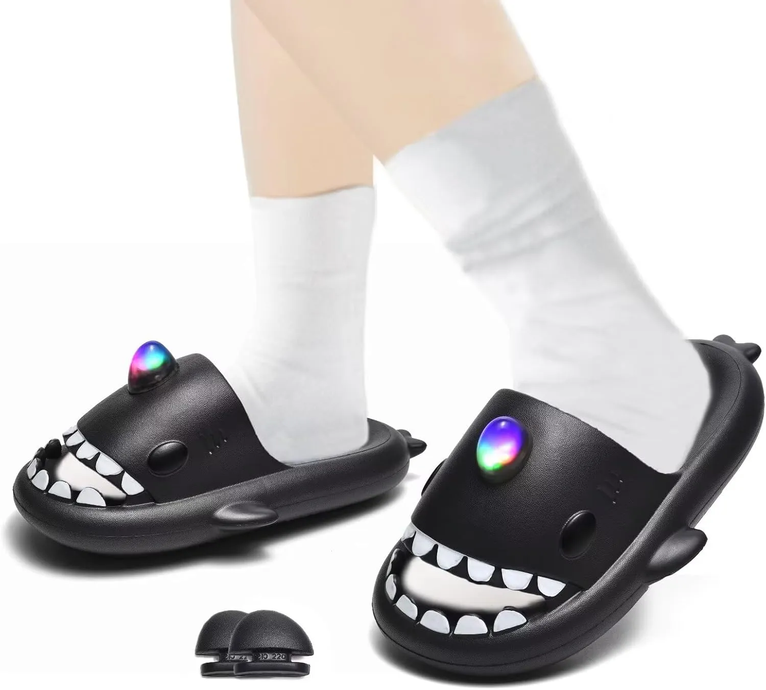 XPKWS Shark Slides Kids Clogs LED Light up Garden Shoes Sharklas Boys Girls Mules Sandals Toddler Slippers Indoor Outdoor Non-slip