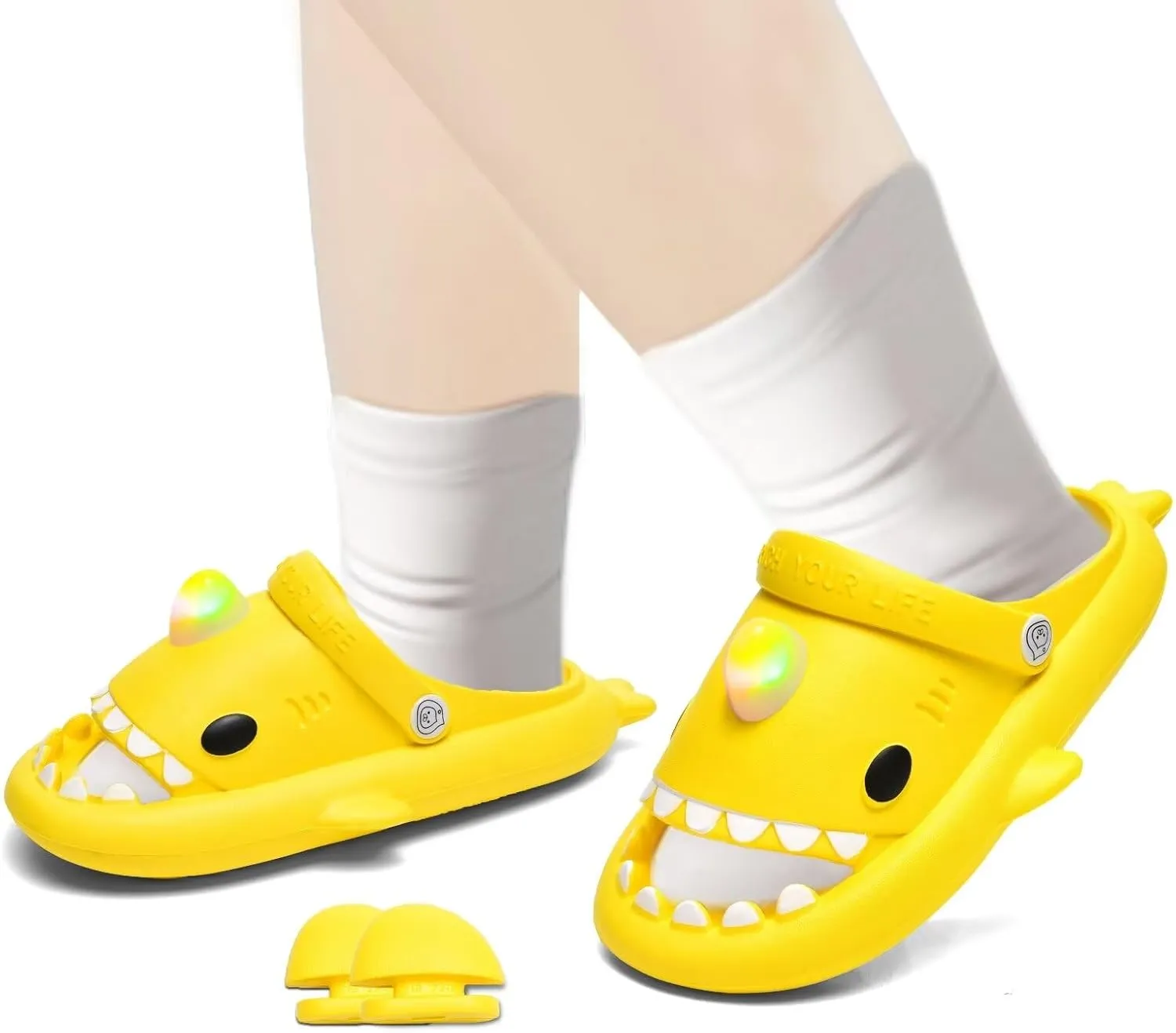 XPKWS Shark Slides Kids Clogs LED Light up Garden Shoes Sharklas Boys Girls Mules Sandals Toddler Slippers Indoor Outdoor Non-slip