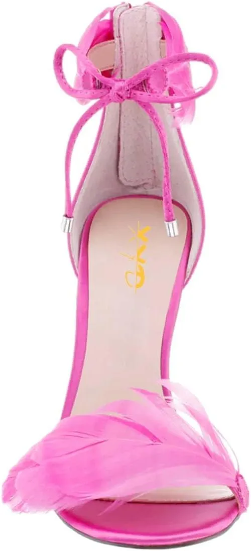 XYD Women Chic Crystal High Heels 105mm Open Toe Sandals Plume Ankle Strap with Zip Ladies Fashion Evening Event Pumps Shoes