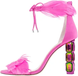 XYD Women Chic Crystal High Heels 105mm Open Toe Sandals Plume Ankle Strap with Zip Ladies Fashion Evening Event Pumps Shoes