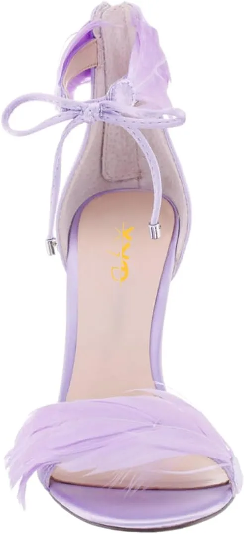 XYD Women Chic Crystal High Heels 105mm Open Toe Sandals Plume Ankle Strap with Zip Ladies Fashion Evening Event Pumps Shoes