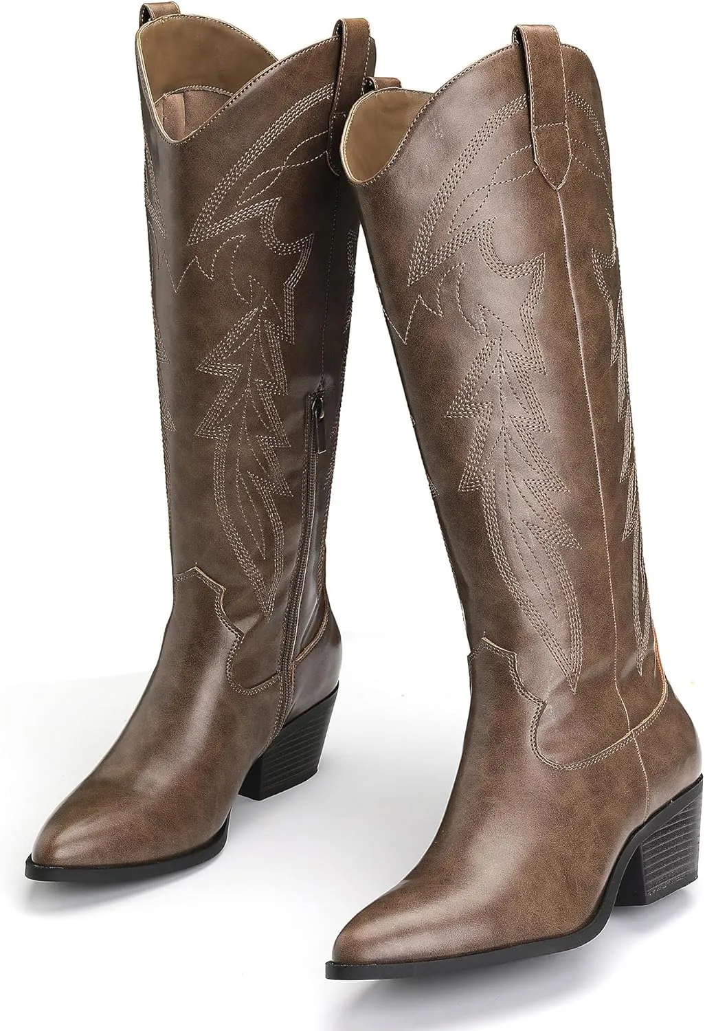 Yawors Westen Cowgirl Boots for Women Pointed Toe Knee High Tall Embroidered Cowboy Boots with Zipper Classic Block Heel for Girls Ladies Fall Winter