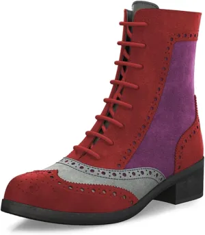 YDN Women Closed Toe Lace Up Wingtip Ankle Boots Side Zippers Low Heel Oxfords Brogue Boots Work Office Formal Shoes Size 4-16 US
