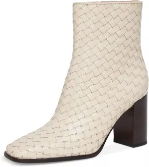 YDN Women Fashion Ankle Boots Pointed Toe Braid Booties Chunky High Heels Side Zippers Shoes Party Dating Working Size 4-16 US