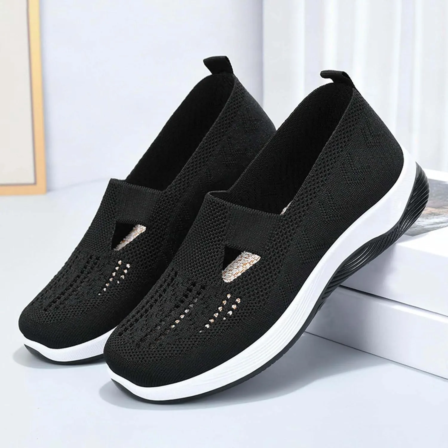 Yilia Orthopedic Shoes for Women, Wide Width Breathable Women Walking Comfortable Slip on Sneakers, Non Slip Food Service Lightweight Sneaker, Comfort Nurse Shoes Arch Support Sneakers