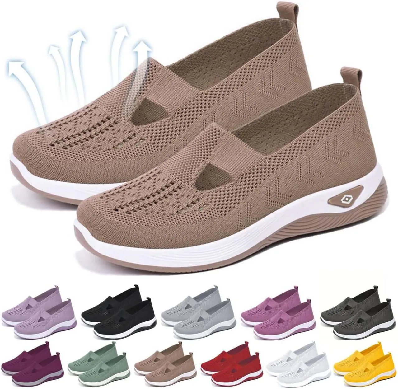 Yilia Orthopedic Shoes for Women, Wide Width Breathable Women Walking Comfortable Slip on Sneakers, Non Slip Food Service Lightweight Sneaker, Comfort Nurse Shoes Arch Support Sneakers