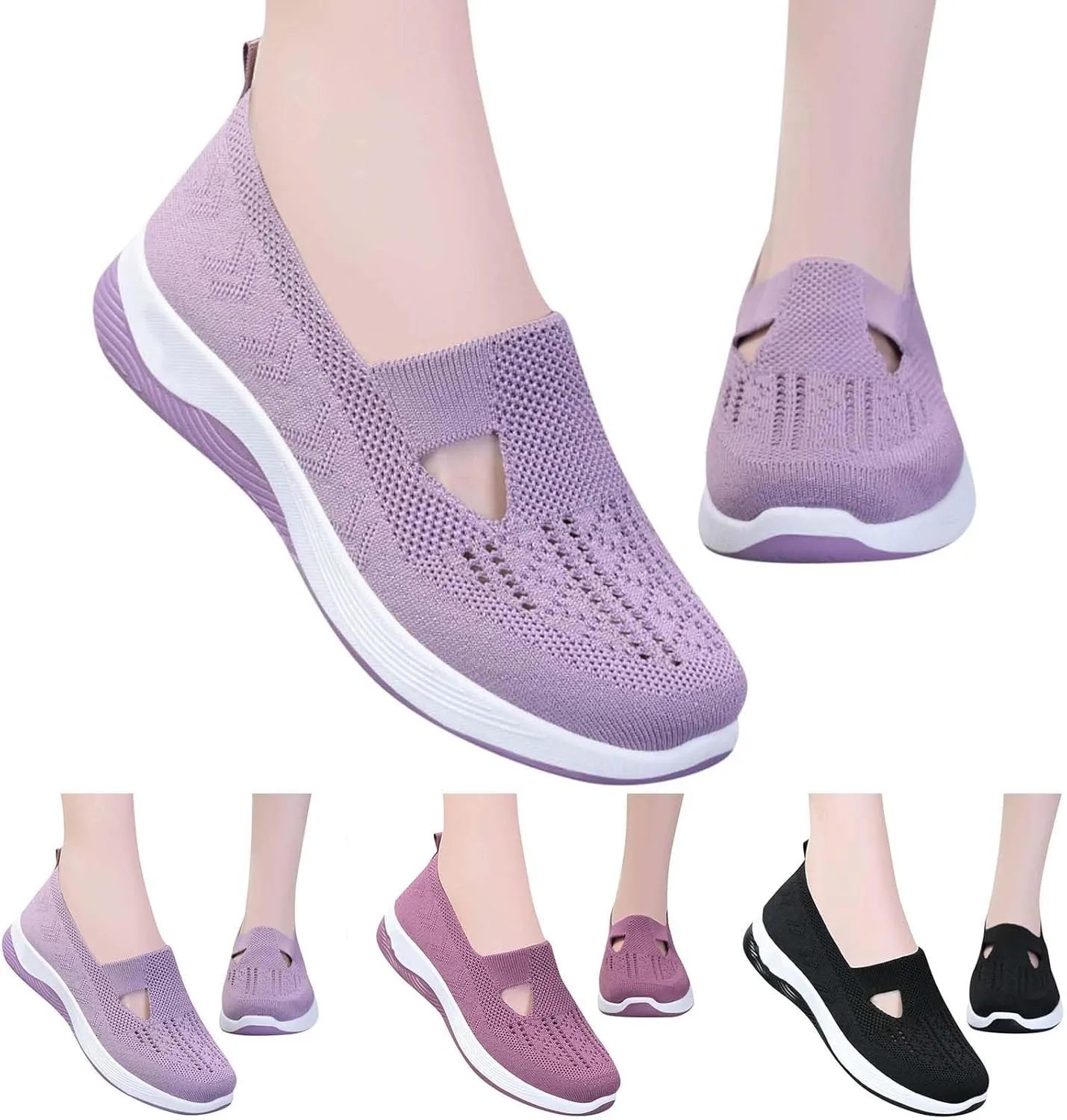 Yilia Orthopedic Shoes for Women, Wide Width Breathable Women Walking Comfortable Slip on Sneakers, Non Slip Food Service Lightweight Sneaker, Comfort Nurse Shoes Arch Support Sneakers