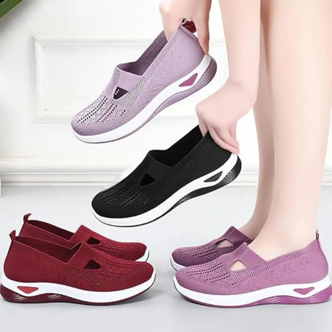 Yilia Orthopedic Shoes for Women, Wide Width Breathable Women Walking Comfortable Slip on Sneakers, Non Slip Food Service Lightweight Sneaker, Comfort Nurse Shoes Arch Support Sneakers
