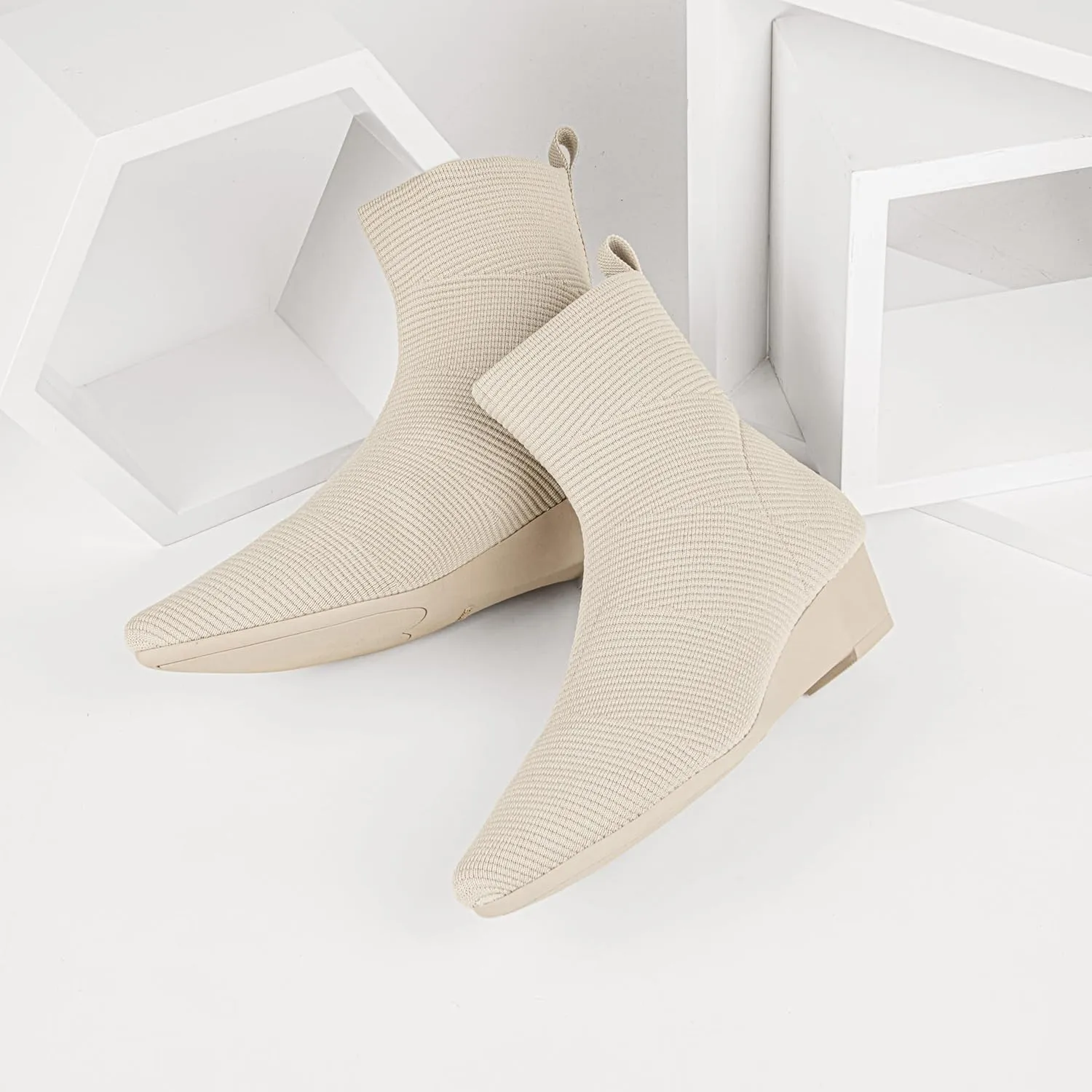 youngshow Women’s Booties Comfortable Knitted Low Heel Boots For Women Ankle Booties Pointed Toe Slip On Fall Winter Ladies Dress Shoes