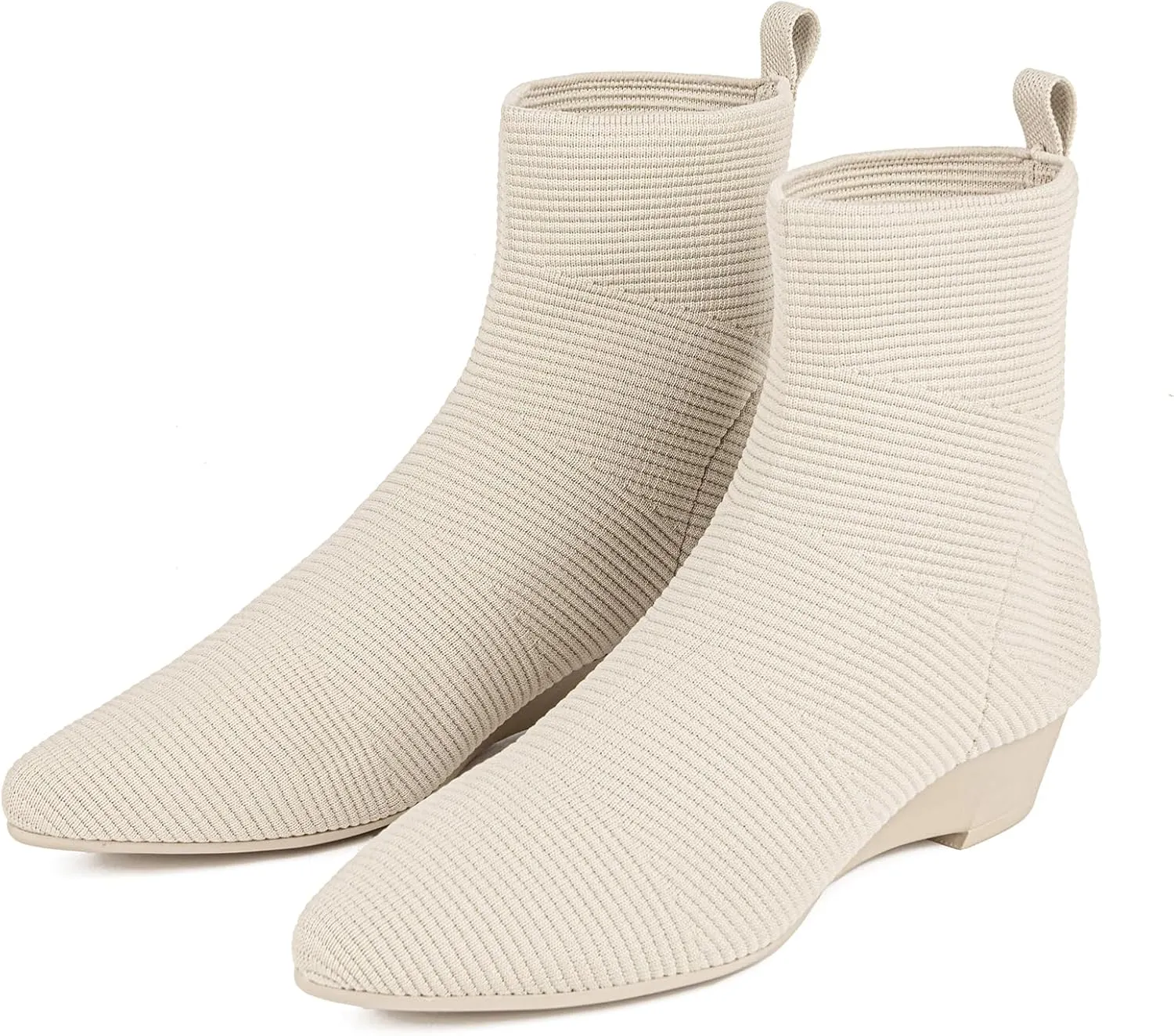 youngshow Women’s Booties Comfortable Knitted Low Heel Boots For Women Ankle Booties Pointed Toe Slip On Fall Winter Ladies Dress Shoes