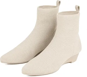 youngshow Women’s Booties Comfortable Knitted Low Heel Boots For Women Ankle Booties Pointed Toe Slip On Fall Winter Ladies Dress Shoes