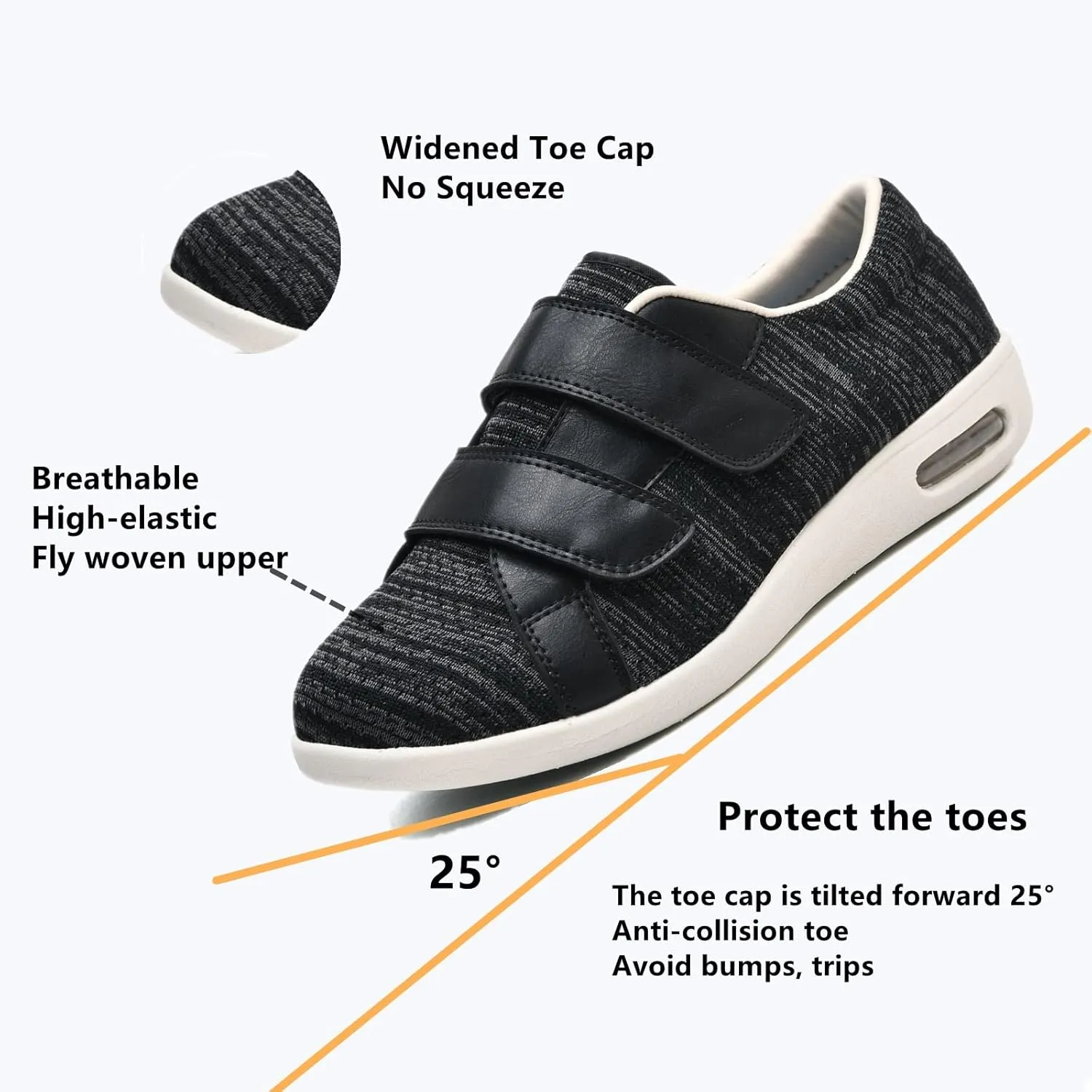 ZGDG Men's Diabetic Edema Shoes Wide Width Walking Shoes with Adjustable Closure Lightweight Non-Slip Sneaker for Swollen Feet Elderly Hammertoe Arthritis Bunions