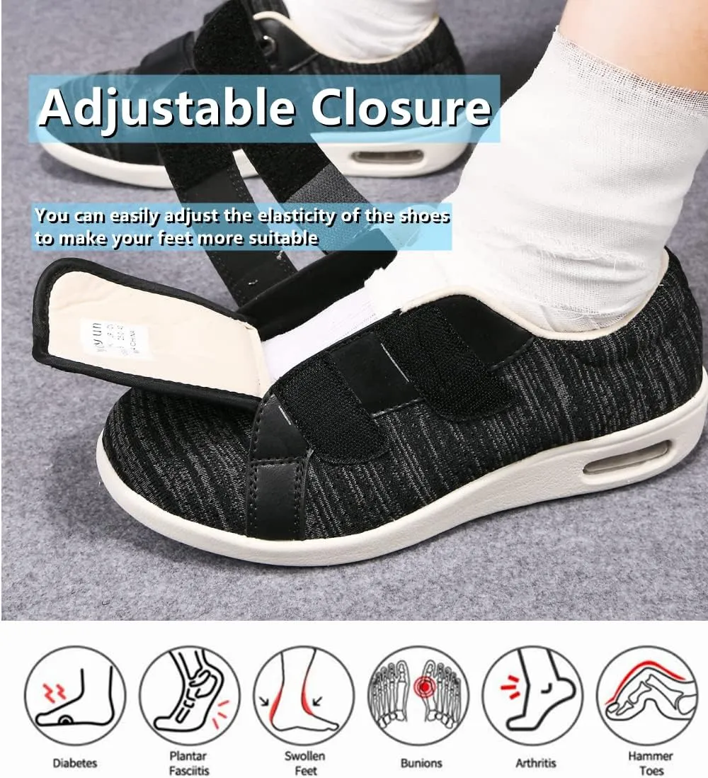ZGDG Men's Diabetic Edema Shoes Wide Width Walking Shoes with Adjustable Closure Lightweight Non-Slip Sneaker for Swollen Feet Elderly Hammertoe Arthritis Bunions