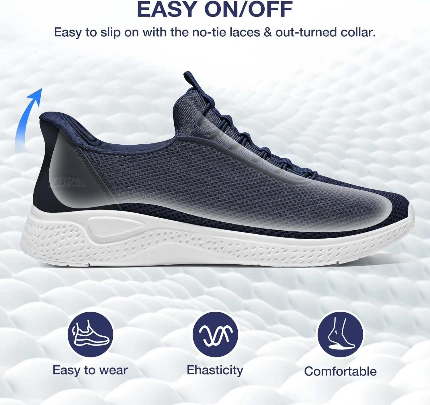 ZURIN Mens Slip On Walking Sneakers with Arch Support,Lightweight Breathable Non Slip Tennis Running Shoes for Athletic Workout Gym Work