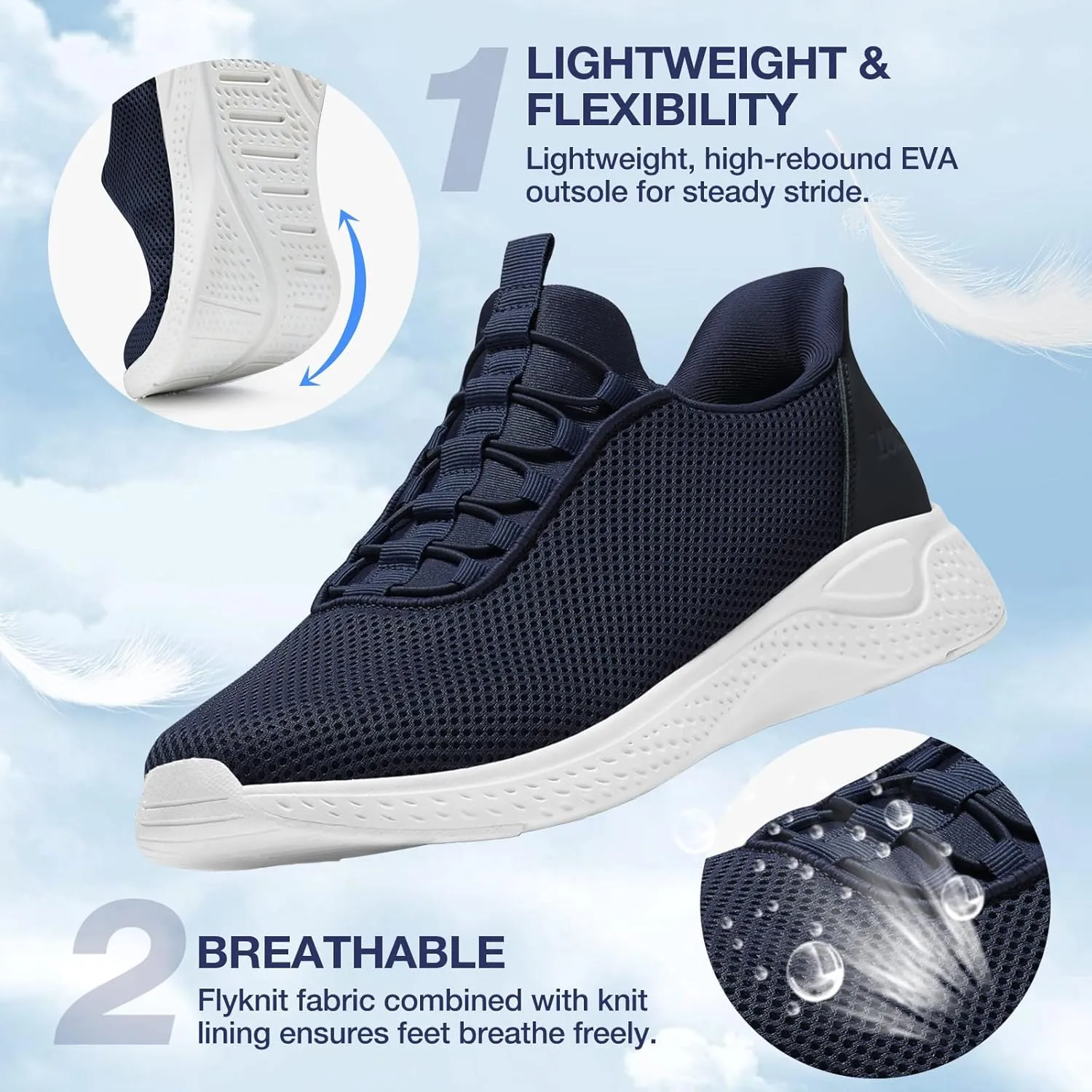 ZURIN Mens Slip On Walking Sneakers with Arch Support,Lightweight Breathable Non Slip Tennis Running Shoes for Athletic Workout Gym Work