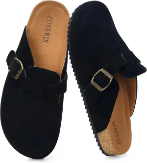 ZUSERIS Women's Men's Suede Clogs Leather Mules Cork Footbed Potato Shoes Comfort Slip on Sandals with Arch Support