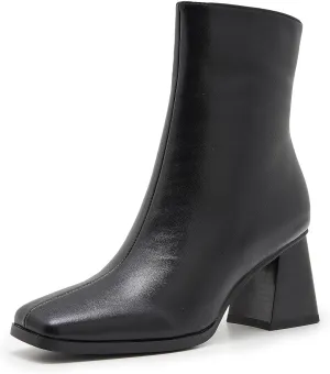 ZXHYZLZ Womens Chunky High Heel Boots - Zip Up, Square Toe, Ankle Booties