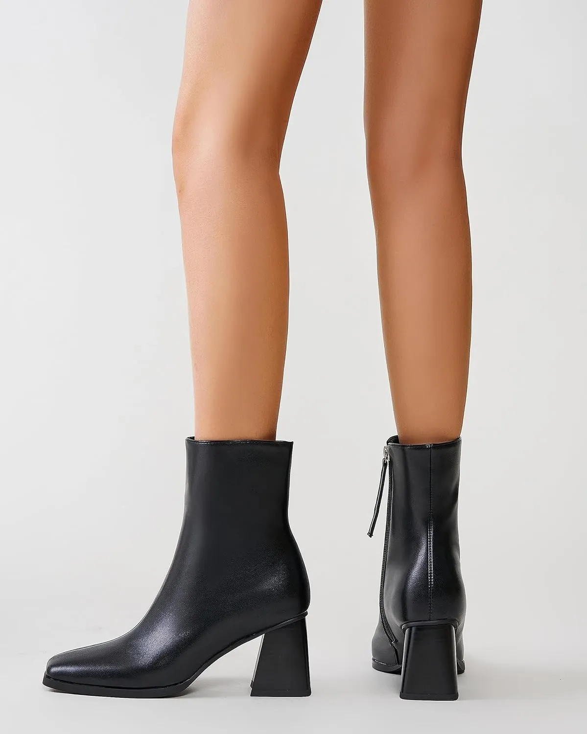 ZXHYZLZ Womens Chunky High Heel Boots - Zip Up, Square Toe, Ankle Booties