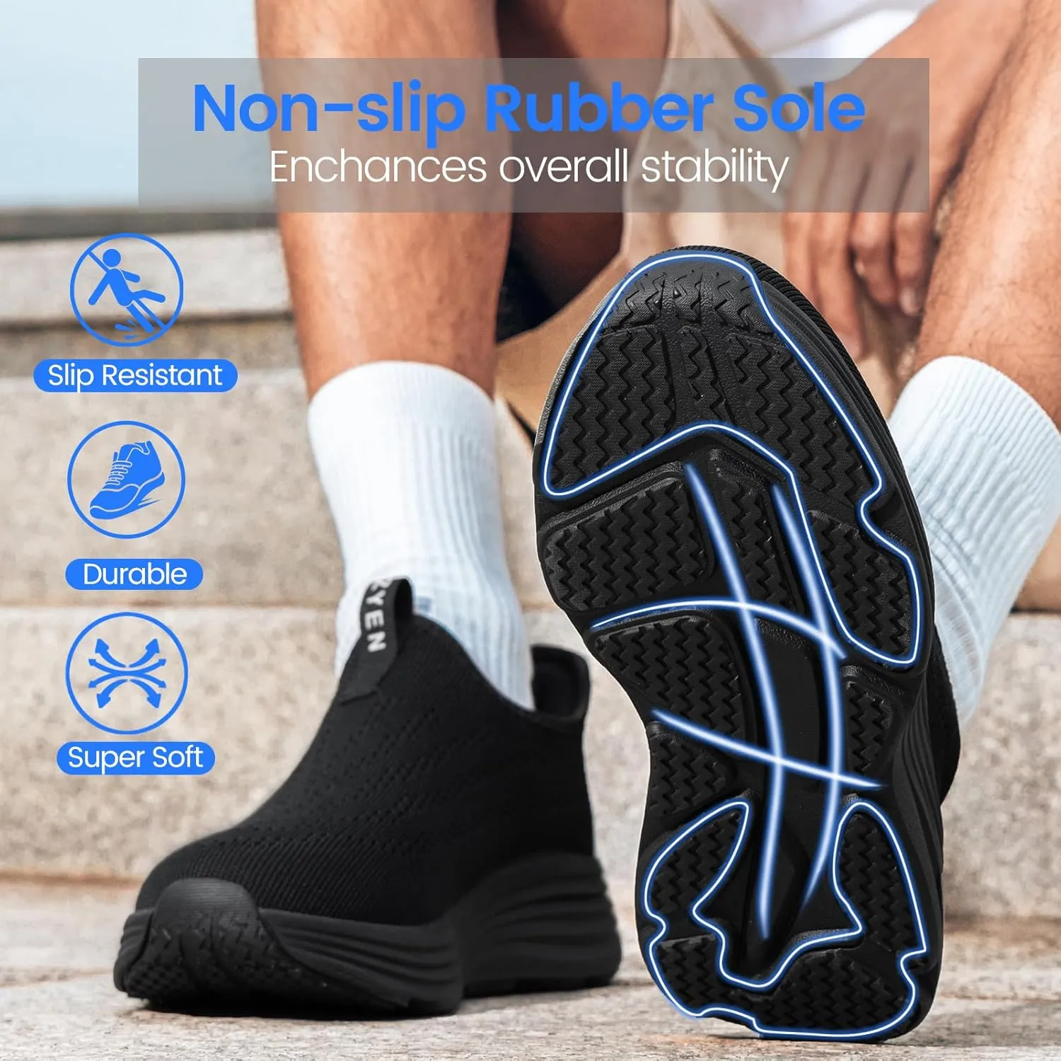 ZYEN Mens Walking Shoes Hands Free Non Slip Athletic Sneakers Lightweight Breathable Laceless Comfortable Tennis Sneakers Casual Travel Gym Work Shoe