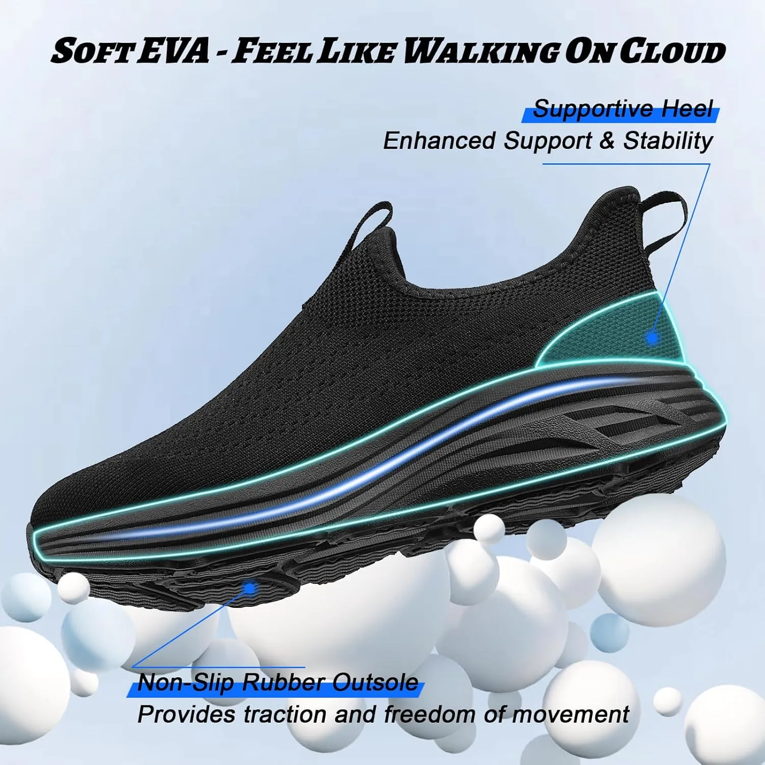 ZYEN Mens Walking Shoes Hands Free Non Slip Athletic Sneakers Lightweight Breathable Laceless Comfortable Tennis Sneakers Casual Travel Gym Work Shoe