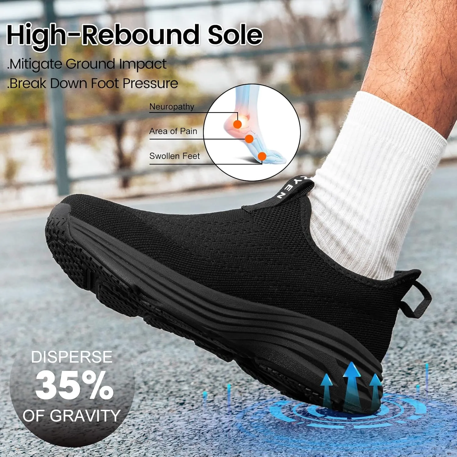 ZYEN Mens Walking Shoes Hands Free Non Slip Athletic Sneakers Lightweight Breathable Laceless Comfortable Tennis Sneakers Casual Travel Gym Work Shoe